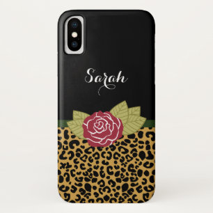Chic Gold Brown Leopard Print Rote Rose mit Namen title_seo2