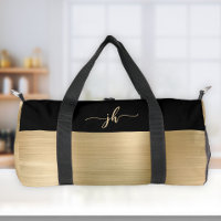 Chic Gold Brushed Metal Black Script Monogram