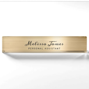 Chic Gold Brushed Metal Moderne Schwarze Schrift Namensplakette