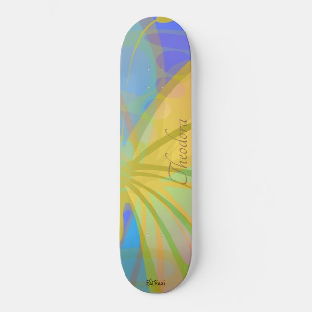 Chic Gold Butterfly Bleu Peach Pattern Skateboard (Vorderseite)
