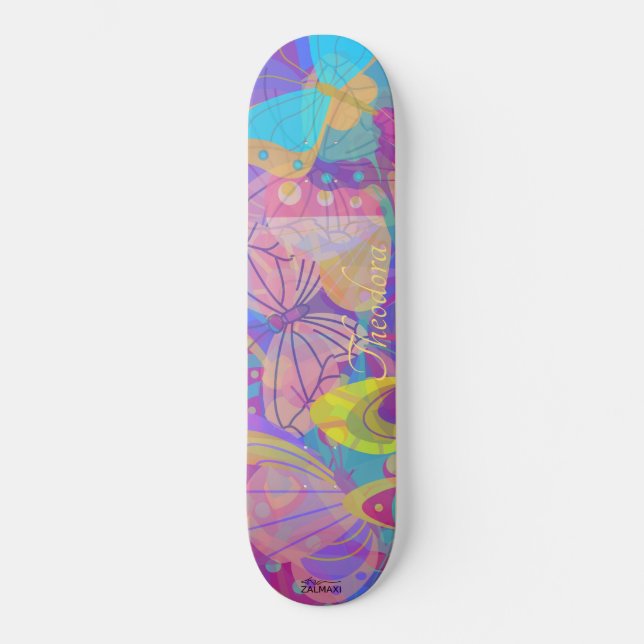Chic Gold Butterfly farbenfroh Skateboard (Vorderseite)