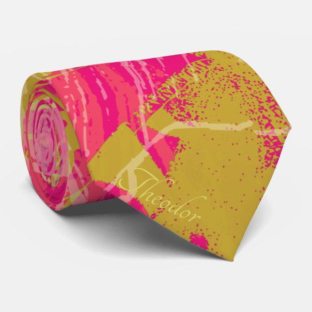 Chic Gold Butterfly Fuchsia Muster Krawatte (Gerollt)