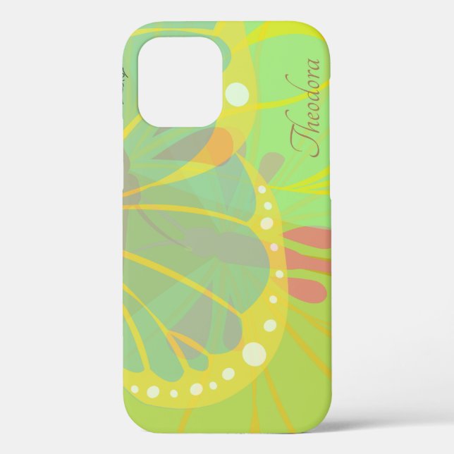 Chic Gold Butterfly Gelbes blaues Muster Case-Mate iPhone Hülle (Rückseite)
