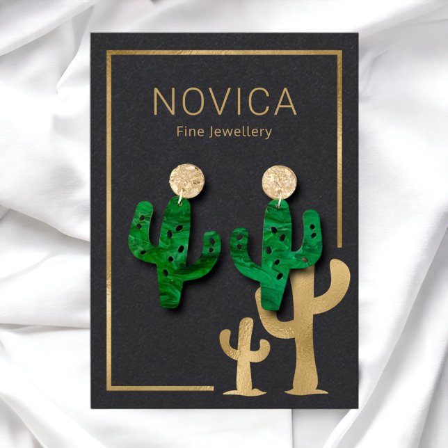 Chic Gold Cactus on Black Earring Display Card Visitenkarte (Von Creator hochgeladen)
