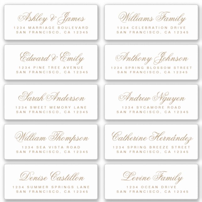 Chic Gold Calligraphie Mariage Étiquettes de adres (Devant)