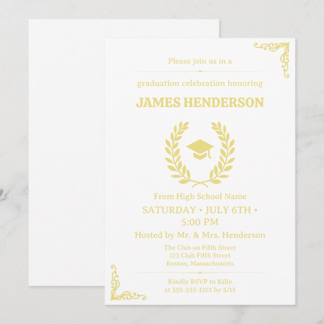 Chic Gold Calligraphy Graduation Party 2025 Einladung (Vorne/Hinten)