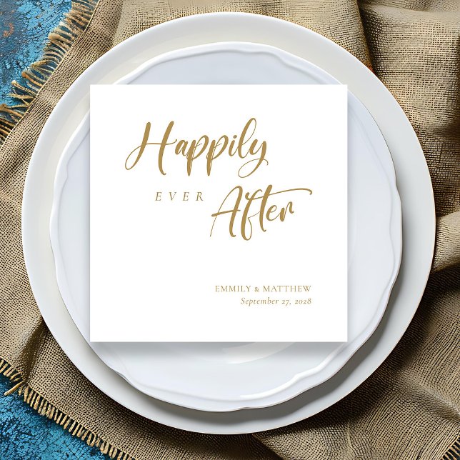 Chic Gold Calligraphy "Happily ever After" Wedding Serviette (Chic Gold Calligraphy 'Happily Ever After' Wedding Napkins)