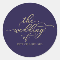 Chic Gold Calligraphy Navy Blue Wedding