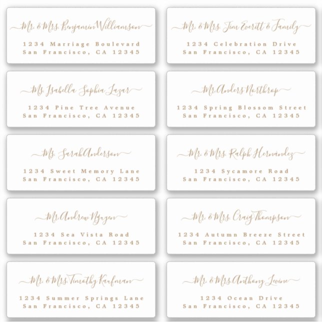 Chic Gold Calligraphy Wedding Guest Address Labels (Vorderseite)