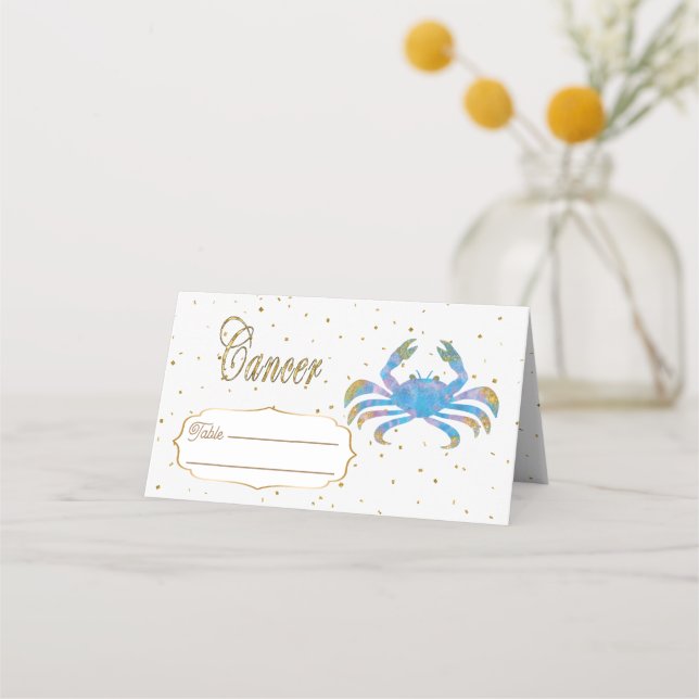 Chic Gold Cancer Zodiac Geburtstag Platzkarte (Vorderseite)