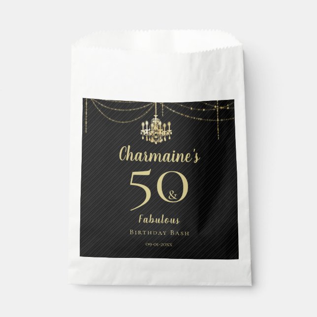 Chic Gold Chandelier 50 & Fabulous Black Birthday Geschenktütchen (Vorderseite)