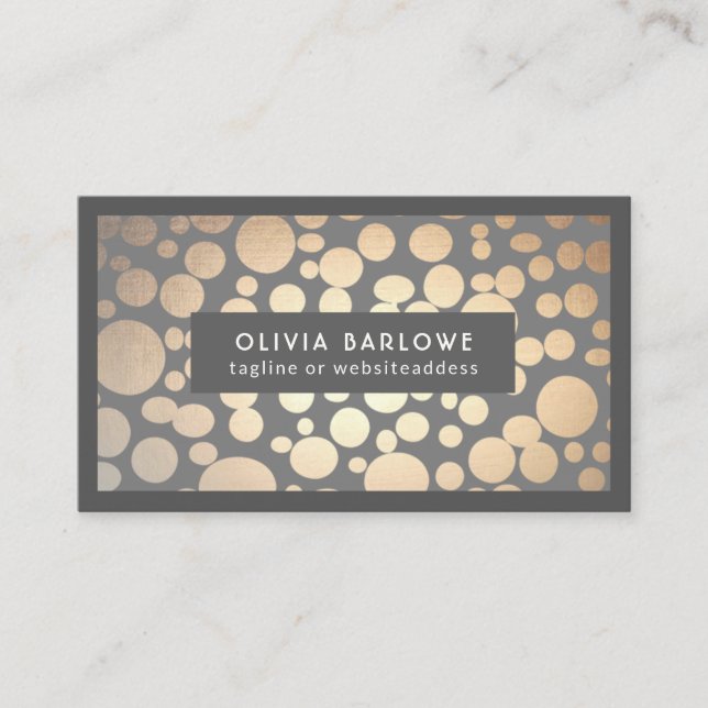 Chic Gold Circles Gray Trendy Designer Visitenkarte (Vorderseite)