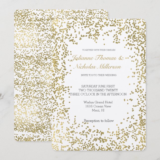 Chic Gold Confetti Glam Wedding Einladung (Vorne/Hinten)