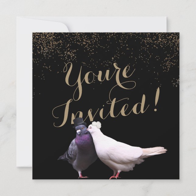 Chic Gold Confetti Hochzeit von Vögeln Hochzeit Einladung (Vorderseite)