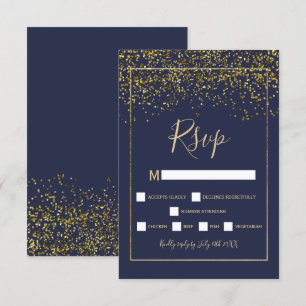Chic gold confetti marineblaue Typografie uAwg RSVP Karte