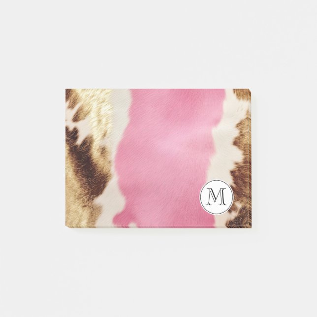 Chic Gold Creme Pink Cowgirl Cowhide Monogram Post-it Klebezettel (Vorderseite)