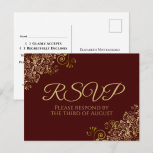 Chic Gold Curls & Wirbel auf Auburn Wedding RSVP Postkarte