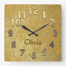 Chic Gold Customizable Square Wall Clock