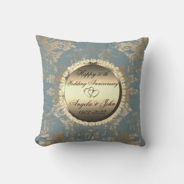 Chic Gold Damask 50. Hochzeitstag Kissen (Vorderseite)