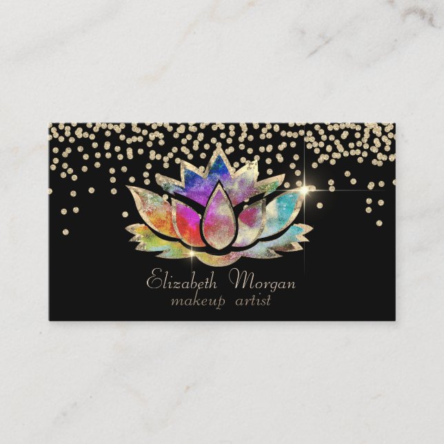 Chic Gold Diamonds Colorful Lotus Black Visitenkarte (Vorderseite)