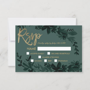 Chic gold Drehbuch Floral elegante grüne uAwg Hoch RSVP Karte