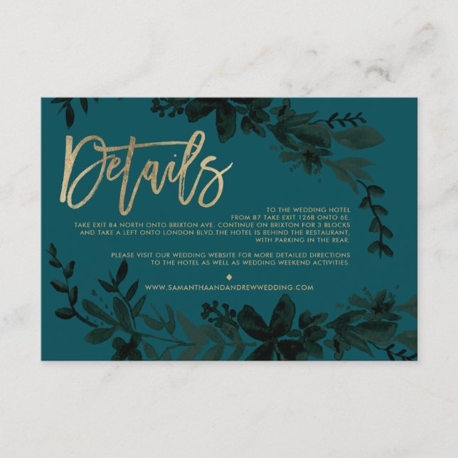 Chic Gold Drehbuch Floral Greenwedding Richtung Begleitkarte (Vorderseite)