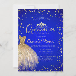Chic Gold Dress Tiara, Blue Quinceañera Einladung