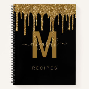 Chic Gold Dripping Glitzer Monogram Rezept Notizbuch