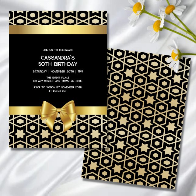 Chic Gold Egypt Geometric Gold Bow Black Birthday Einladung (Von Creator hochgeladen)