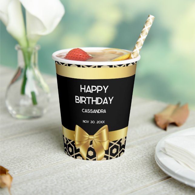 Chic Gold Egypt Geometric Gold Bow Happy Birthday Pappbecher (In Situ)