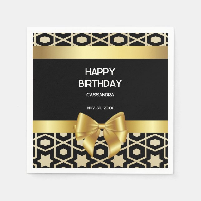 Chic Gold Egypt Geometric Gold Bow Happy Birthday Serviette (Vorderseite)