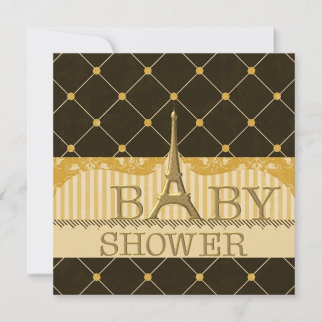 Chic Gold Eiffel Tower Baby Dusche Einladung (Vorderseite)