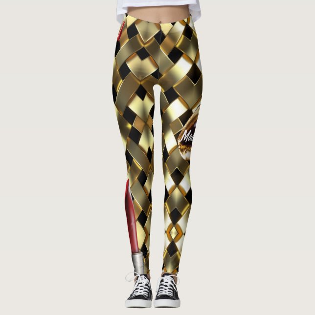Chic Gold Elegante Lips Girly 2022 Bday Custom  Leggings (Vorderseite)