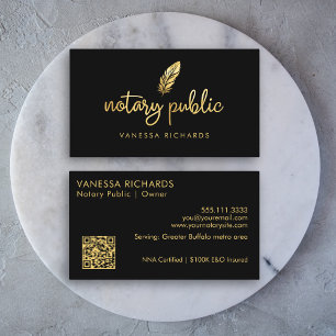 Chic Gold Feder Notar Name Moderne Schrift QR  Visitenkarte