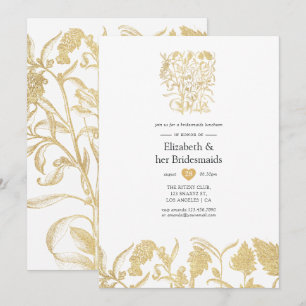 Chic Gold Floral Bridesmaids Luncheon Einladung