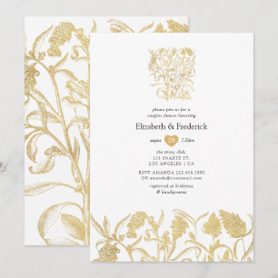 Chic Gold Floral Couples Dusche Einladung