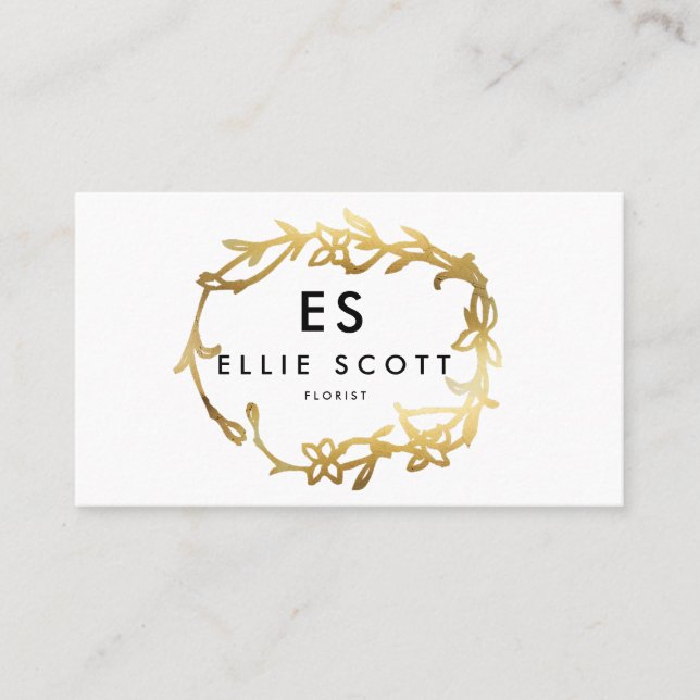 Chic Gold Floral Frame | Eigenes Geschäft Visitenkarte (Vorderseite)