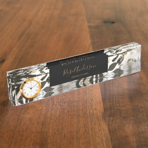Chic Gold Floral Muster Typografie Namensplakette
