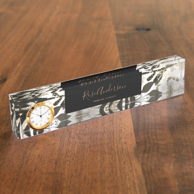 Chic Gold Floral Muster Typografie Namensplakette (Seite)