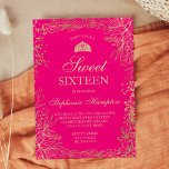Chic gold floral neon pink Tiara chic Sweet 16 Einladung<br><div class="desc">Eine moderne,  hübsche schicke und elegante Imitate Gold Glitzer Folie Blume und Blumen-Elemente-Illustration mit Gold Konfetti Sweet 16 Geburtstagsfeier Einladung auf einem bearbeitbaren Neon Rosa mit einer Goldkrone Glitzer tiara Prinzessin Perfect für eine Prinzessin 16. Geburtstag.</div>