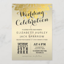 Chic Gold Floral Wedding Celebration Einladung
