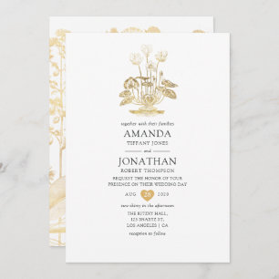 Chic Gold Floral Wedding Einladung
