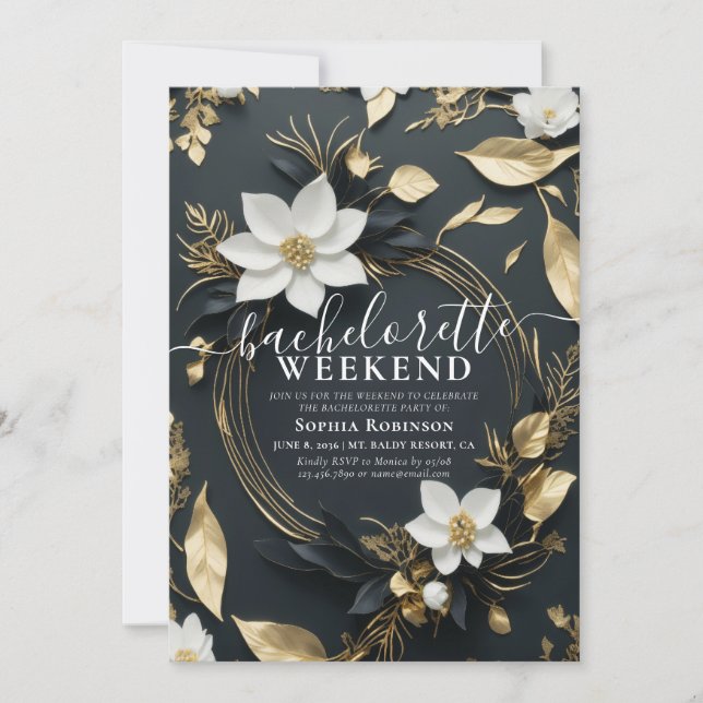 Chic Gold Floral Wreath Junggeselinnen-Abschied We Einladung (Vorderseite)