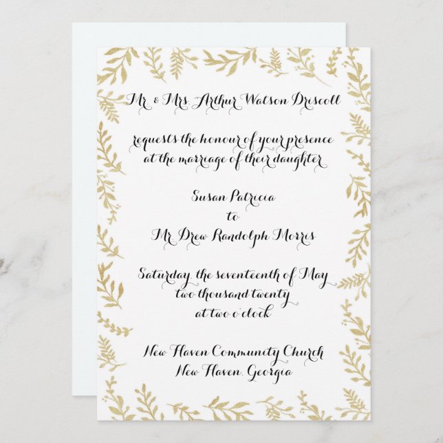 Chic Gold Foil Blätter Einladung Hochzeit (Vorne/Hinten)