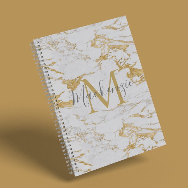 Chic Gold Foil Classic Marmormonogramm Notizbuch (Von Creator hochgeladen)