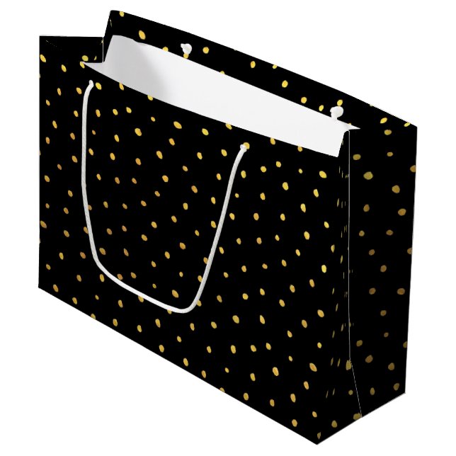 Chic Gold Foil Dots Elegantes Ambiente Große Geschenktüte (Vorderseite Schrägansicht)