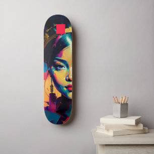 Chic Gold Foil farbenfrohe Impasto Ölgemälde Fraue Skateboard