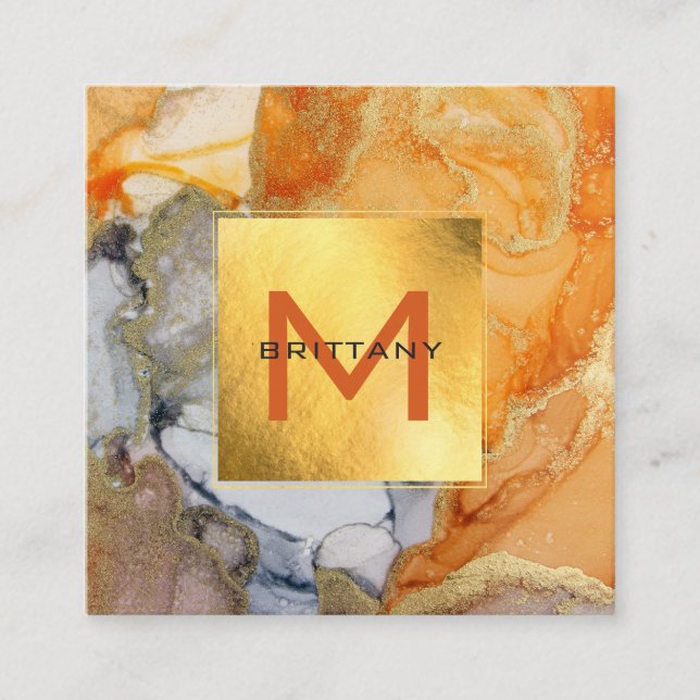 Chic Gold Foil Grau und Amber Custom DIY Square B Quadratische Visitenkarte (Vorderseite)
