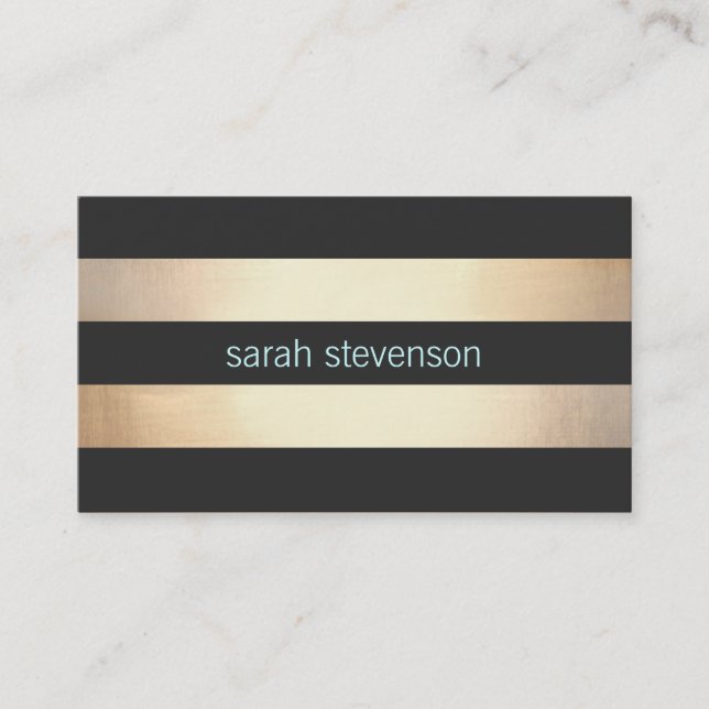 Chic Gold Foil Look Schwarz Streifen Moderne Visitenkarte (Vorderseite)
