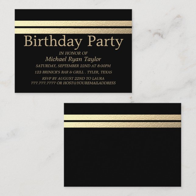 Chic Gold Foil Streifen Geburtstagsparty Ticket (Vorne/Hinten)